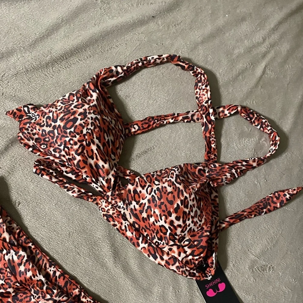 SHEKINI Crisscross Push-Up Bandage Wrap Bikini-Brown Leopard